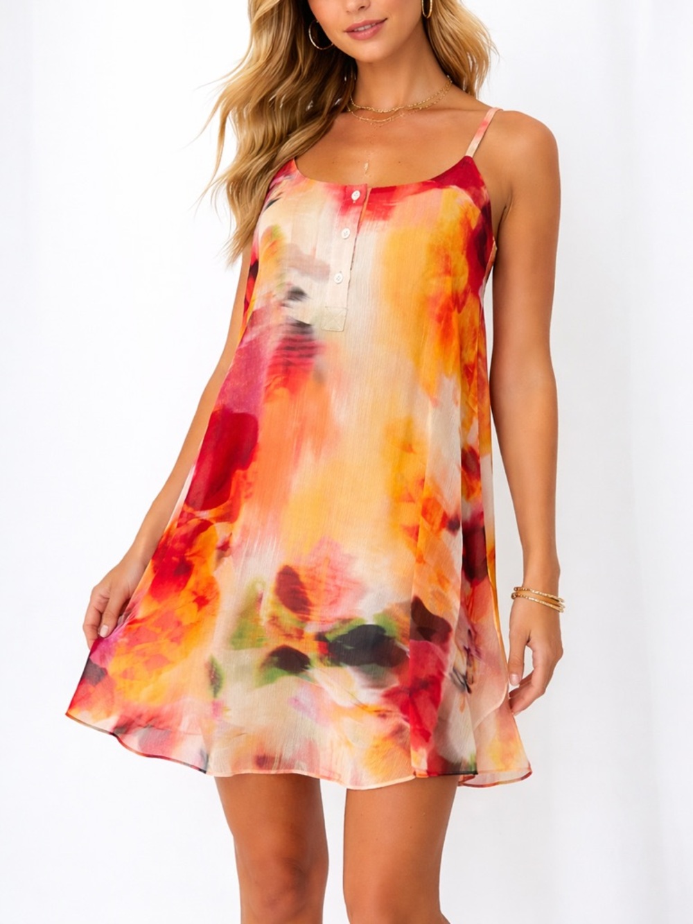 alice + olivia Sunset Blur Watercolor Print Chiffon Mini Dress | Size Small